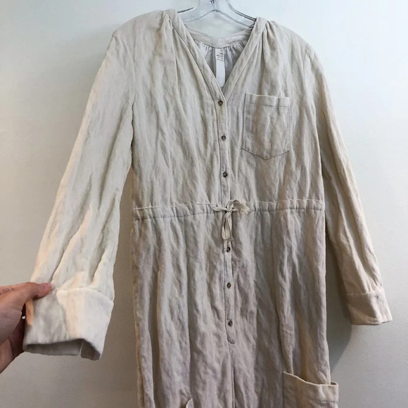 Tia Cibani Cream Velvet Velour Button Down Cropped Tie Waist Bohemian Jumpsuit S - Picture 3 of 10